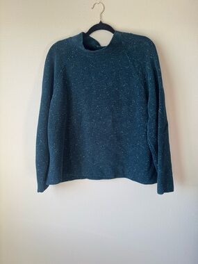 Eileen Fisher Deep Teal Speckled Knit Sweater Organic Cotton